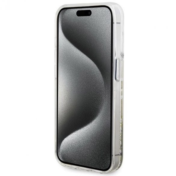 Guess GUHCP15LLFCSEGT iPhone 15 Pro 6.1" husă transparentă, cu sclipici lichid, dungi aurii