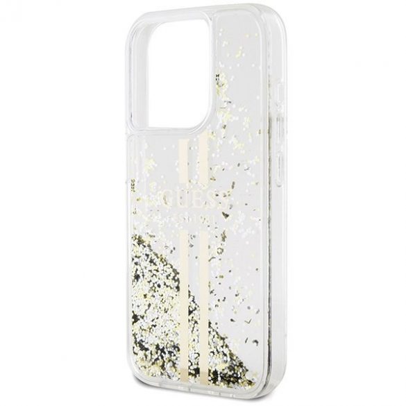 Guess GUHCP15LLFCSEGT iPhone 15 Pro 6.1" husă transparentă, cu sclipici lichid, dungi aurii