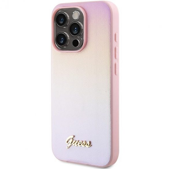 Guess GUHCP14LPSAIRSP iPhone 14 Pro 6.1" rożowy/roz hardcase Saffiano Iridescent Script