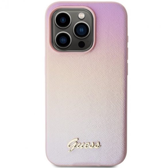 Guess GUHCP14LPSAIRSP iPhone 14 Pro 6.1" rożowy/roz hardcase Saffiano Iridescent Script