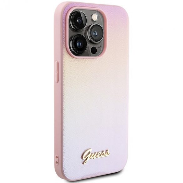 Guess GUHCP14LPSAIRSP iPhone 14 Pro 6.1" rożowy/roz hardcase Saffiano Iridescent Script