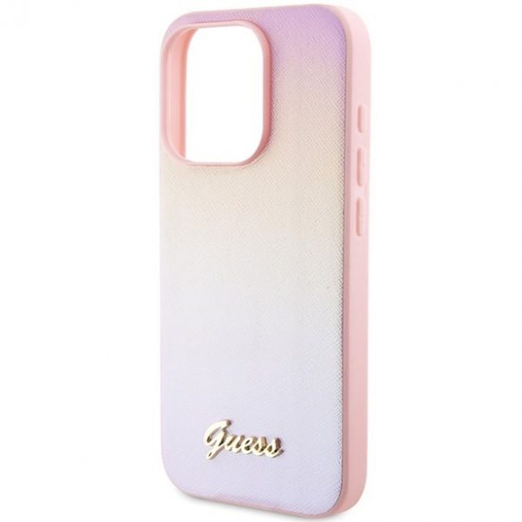 Guess GUHCP14LPSAIRSP iPhone 14 Pro 6.1" rożowy/roz hardcase Saffiano Iridescent Script