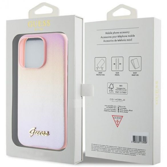 Guess GUHCP14LPSAIRSP iPhone 14 Pro 6.1" rożowy/roz hardcase Saffiano Iridescent Script