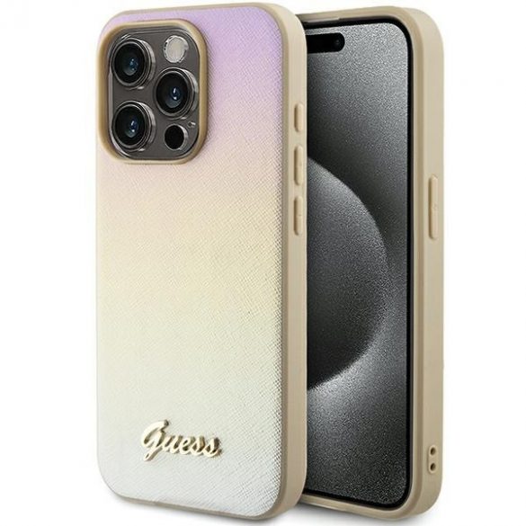 Guess GUHCP14LPSAIRSD iPhone 14 Pro 6,1" złoty/aurie hardcase Saffiano Iridescent Script