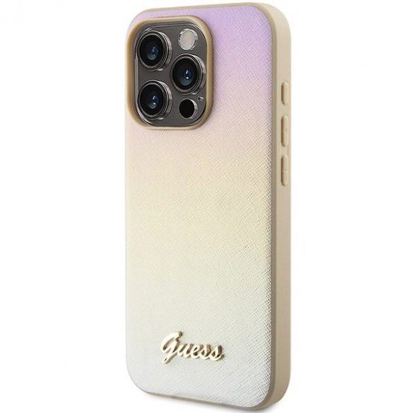 Guess GUHCP14LPSAIRSD iPhone 14 Pro 6,1" złoty/aurie hardcase Saffiano Iridescent Script