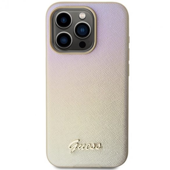 Guess GUHCP14LPSAIRSD iPhone 14 Pro 6,1" złoty/aurie hardcase Saffiano Iridescent Script