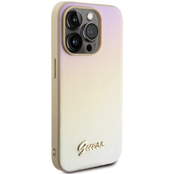 Guess GUHCP14LPSAIRSD iPhone 14 Pro 6,1" złoty/aurie hardcase Saffiano Iridescent Script