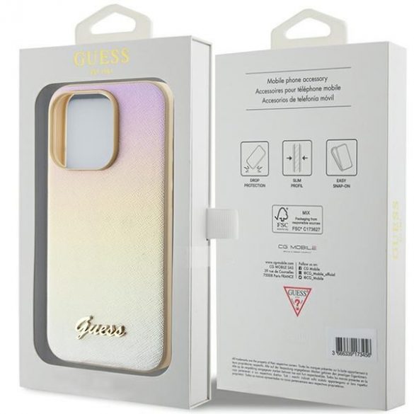 Guess GUHCP14LPSAIRSD iPhone 14 Pro 6,1" złoty/aurie hardcase Saffiano Iridescent Script