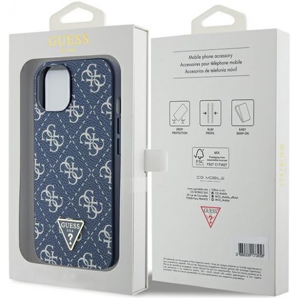 Guess GUHCP15SPG4GPB iPhone 15 / 14 / 13 6.1" albastru/albastru hard Husă 4G Triangle Metal Logo