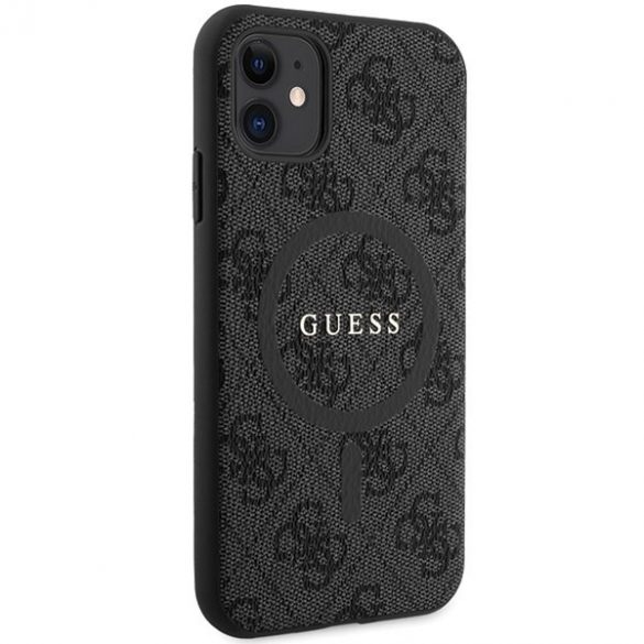 Guess GUHMN61G4GFRK iPhone 11 6.1" / Xr czarny/negru husă rigidă 4G Collection Piele Metal Logo MagSafe