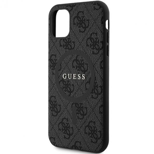 Guess GUHMN61G4GFRK iPhone 11 6.1" / Xr czarny/negru husă rigidă 4G Collection Piele Metal Logo MagSafe