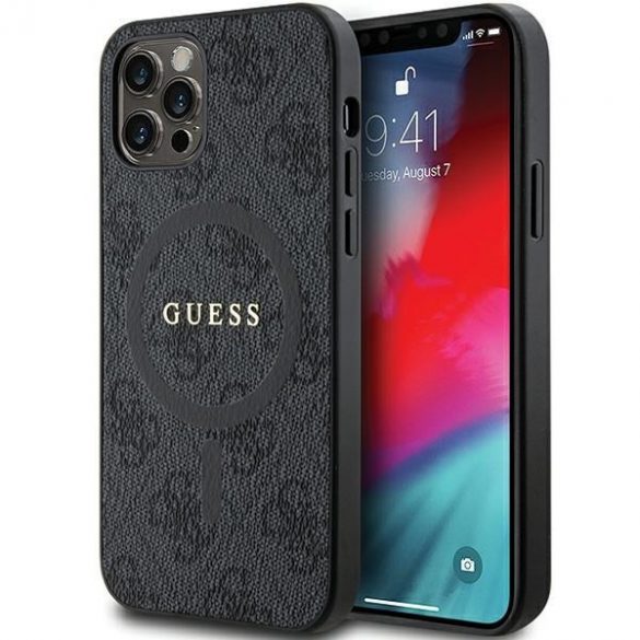 Guess GUHMP12MG4GFRK iPhone 12/12 Pro 6.1" negru/negru hard Husă 4G Collection Leather Metal Logo MagSafe