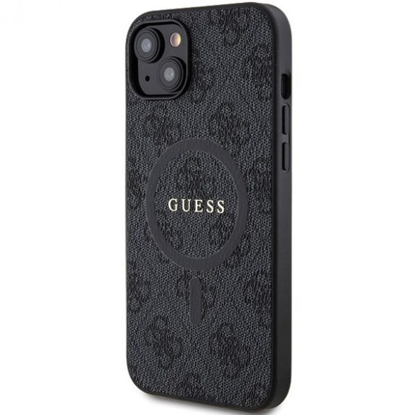 Guess GUHMP15SG4GFRK iPhone 15 / 14 / 13 6.1" carcasă rigidă/neagră Colecția 4G Piele Metal Logo MagSafe