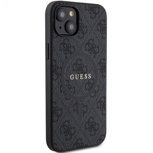 Guess GUHMP15SG4GFRK iPhone 15 / 14 / 13 6.1" carcasă rigidă/neagră Colecția 4G Piele Metal Logo MagSafe