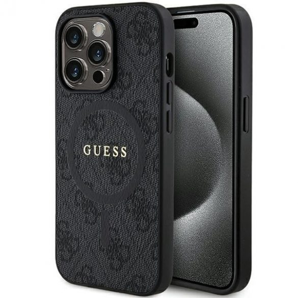 Guess GUHMP15LG4GFRK iPhone 15 Pro 6.1" carcasă rigidă/neagră Colecția 4G Piele Metal Logo MagSafe