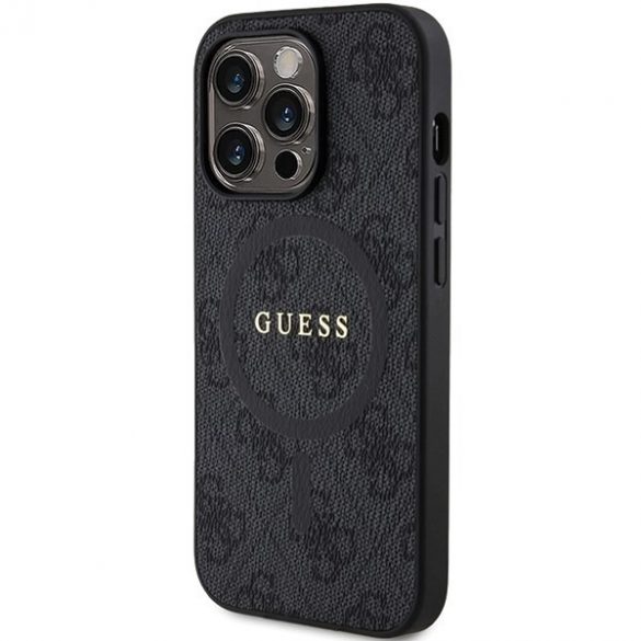 Guess GUHMP15LG4GFRK iPhone 15 Pro 6.1" carcasă rigidă/neagră Colecția 4G Piele Metal Logo MagSafe