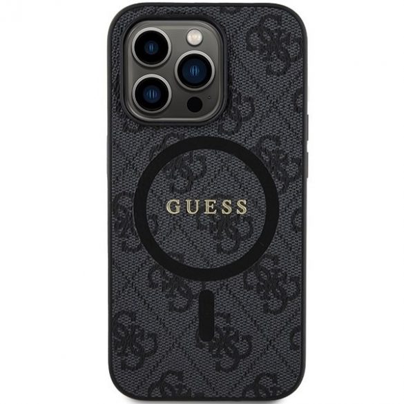 Guess GUHMP15LG4GFRK iPhone 15 Pro 6.1" carcasă rigidă/neagră Colecția 4G Piele Metal Logo MagSafe