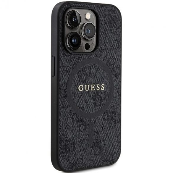 Guess GUHMP15LG4GFRK iPhone 15 Pro 6.1" carcasă rigidă/neagră Colecția 4G Piele Metal Logo MagSafe