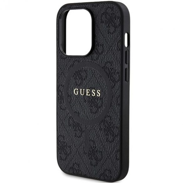 Guess GUHMP15LG4GFRK iPhone 15 Pro 6.1" carcasă rigidă/neagră Colecția 4G Piele Metal Logo MagSafe