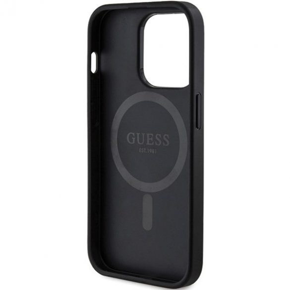 Guess GUHMP15LG4GFRK iPhone 15 Pro 6.1" carcasă rigidă/neagră Colecția 4G Piele Metal Logo MagSafe