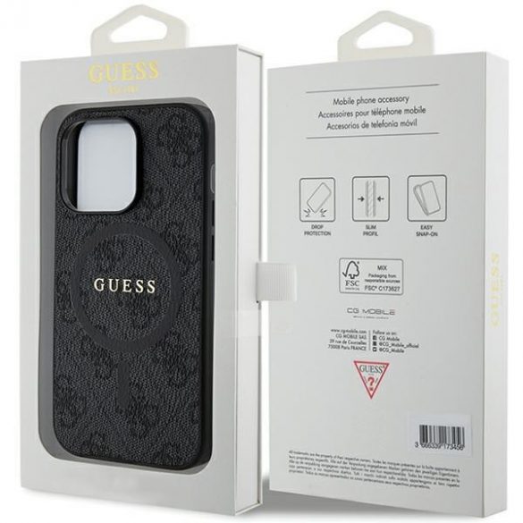 Guess GUHMP15LG4GFRK iPhone 15 Pro 6.1" carcasă rigidă/neagră Colecția 4G Piele Metal Logo MagSafe