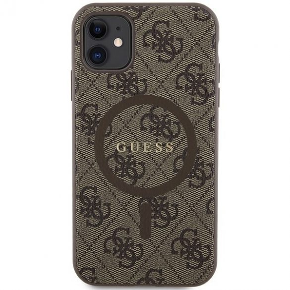 Guess GUHMN61G4GFRW iPhone 11 6.1" / Xr brązowy/maro husă rigidă Colecția 4G Piele Metal Logo MagSafe