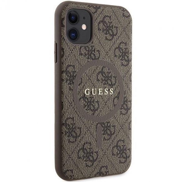 Guess GUHMN61G4GFRW iPhone 11 6.1" / Xr brązowy/maro husă rigidă Colecția 4G Piele Metal Logo MagSafe