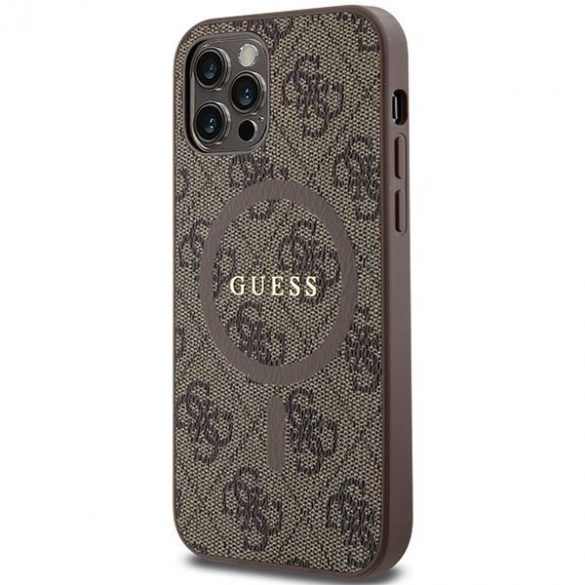 Guess GUHMP12MG4GFRW iPhone 12/12 Pro 6,1" husă rigidă maro/brązowy Colecția 4G Piele Metal Logo MagSafe