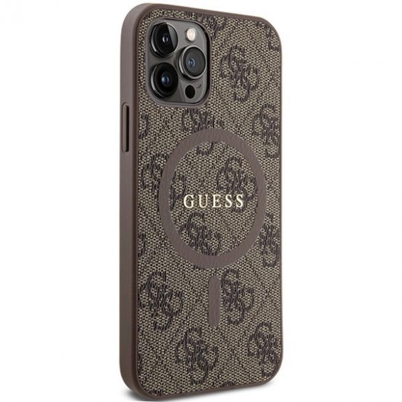 Guess GUHMP12MG4GFRW iPhone 12/12 Pro 6,1" husă rigidă maro/brązowy Colecția 4G Piele Metal Logo MagSafe