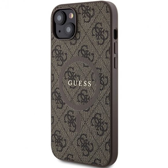 Guess GUHMP14SG4GFRW iPhone 14 / 15 / 13 6.1" brązowy/maro husă rigidă 4G Collection Leather Metal Logo MagSafe