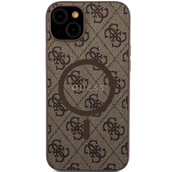 Guess GUHMP14SG4GFRW iPhone 14 / 15 / 13 6.1" brązowy/maro husă rigidă 4G Collection Leather Metal Logo MagSafe