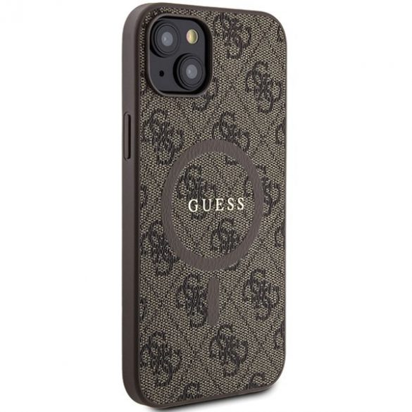 Guess GUHMP14SG4GFRW iPhone 14 / 15 / 13 6.1" brązowy/maro husă rigidă 4G Collection Leather Metal Logo MagSafe