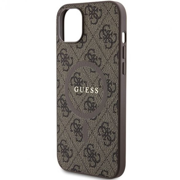 Guess GUHMP14SG4GFRW iPhone 14 / 15 / 13 6.1" brązowy/maro husă rigidă 4G Collection Leather Metal Logo MagSafe