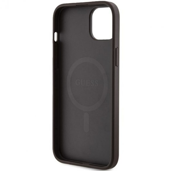 Guess GUHMP14SG4GFRW iPhone 14 / 15 / 13 6.1" brązowy/maro husă rigidă 4G Collection Leather Metal Logo MagSafe