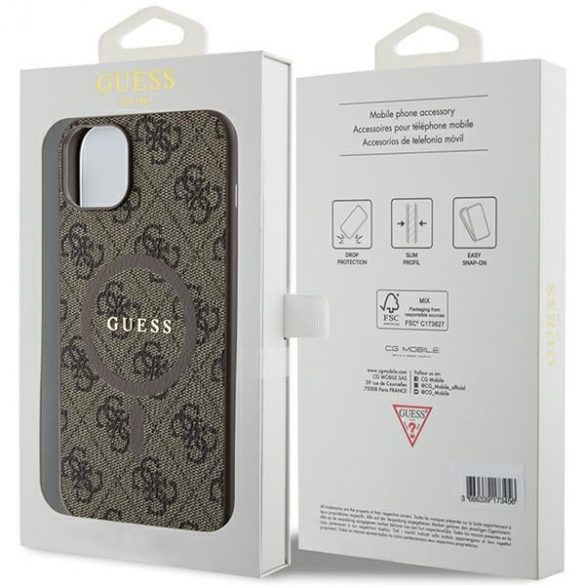 Guess GUHMP14SG4GFRW iPhone 14 / 15 / 13 6.1" brązowy/maro husă rigidă 4G Collection Leather Metal Logo MagSafe