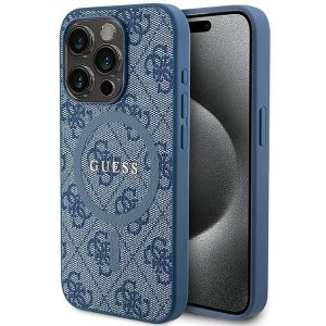 Guess GUHMP14LG4GFRB iPhone 14 Pro 6.1" niebieski/carcasă albastră 4G Collection Piele Metal Logo MagSafe