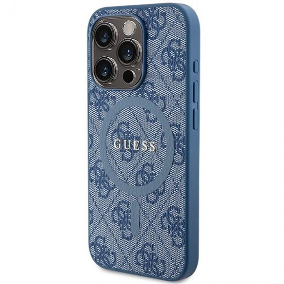 Guess GUHMP14LG4GFRB iPhone 14 Pro 6.1" niebieski/carcasă albastră 4G Collection Piele Metal Logo MagSafe