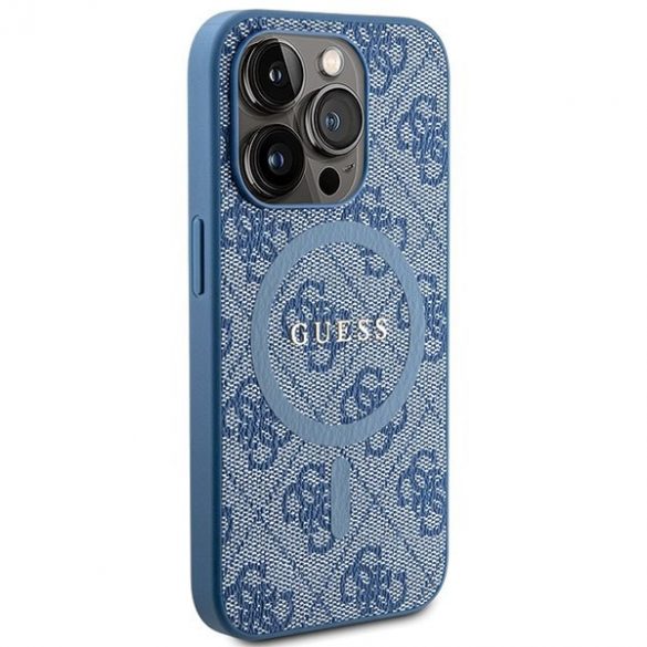 Guess GUHMP14LG4GFRB iPhone 14 Pro 6.1" niebieski/carcasă albastră 4G Collection Piele Metal Logo MagSafe