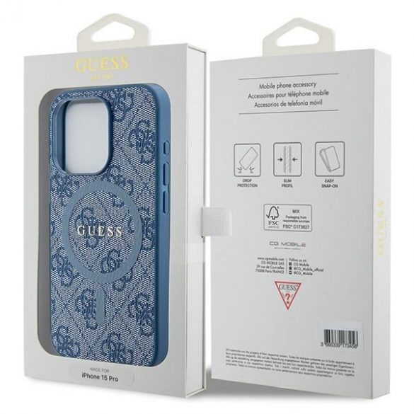 Guess GUHMP14LG4GFRB iPhone 14 Pro 6.1" niebieski/carcasă albastră 4G Collection Piele Metal Logo MagSafe