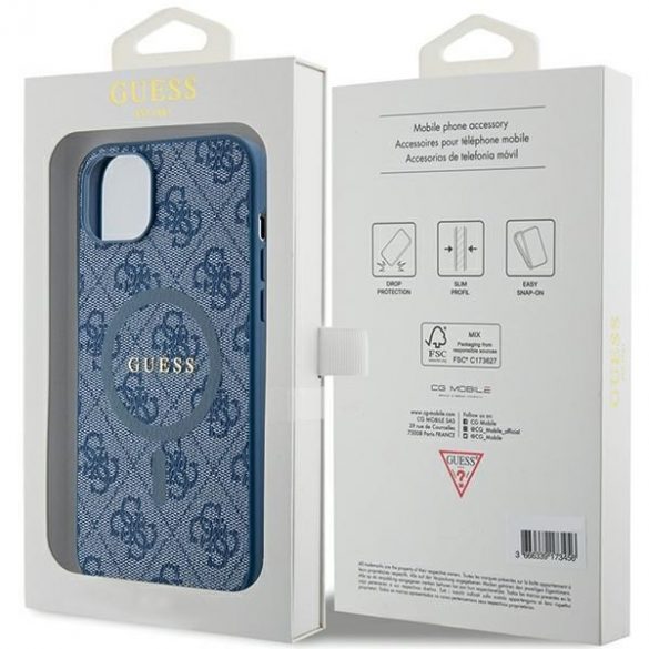 Guess GUHMP15SG4GFRB iPhone 15 / 14 / 13 6.1" albastru/blue Husă tare 4G Collection piele Metal Logo MagSafe