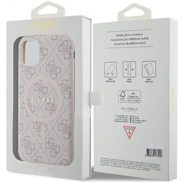 Guess GUHMN61G4GFRP iPhone 11 6.1" / Xr roz/roz hard Husă 4G Collection Leather Metal Logo MagSafe