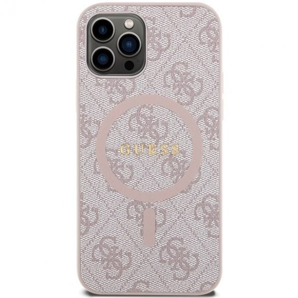 Guess GUHMP12MG4GFRP iPhone 12/12 Pro 6.1" roz/roz hard Husă 4G Collection Leather Metal Logo MagSafe