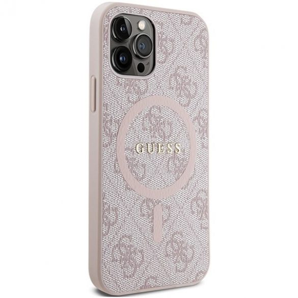 Guess GUHMP12MG4GFRP iPhone 12/12 Pro 6.1" roz/roz hard Husă 4G Collection Leather Metal Logo MagSafe