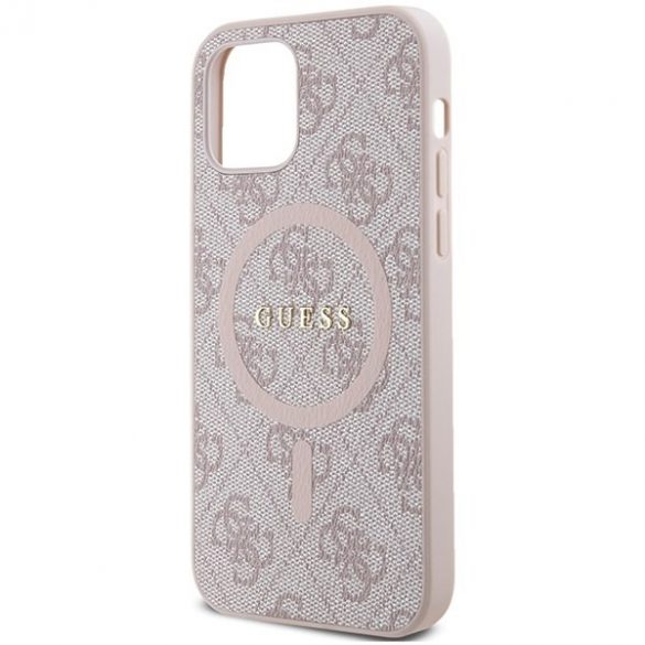 Guess GUHMP12MG4GFRP iPhone 12/12 Pro 6.1" roz/roz hard Husă 4G Collection Leather Metal Logo MagSafe