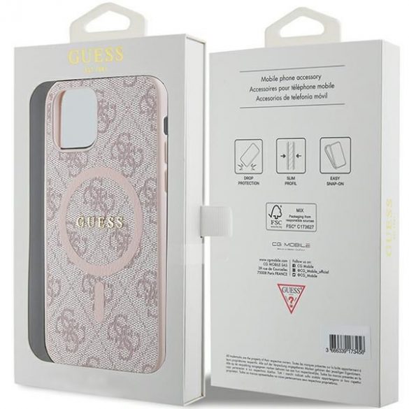 Guess GUHMP12MG4GFRP iPhone 12/12 Pro 6.1" roz/roz hard Husă 4G Collection Leather Metal Logo MagSafe