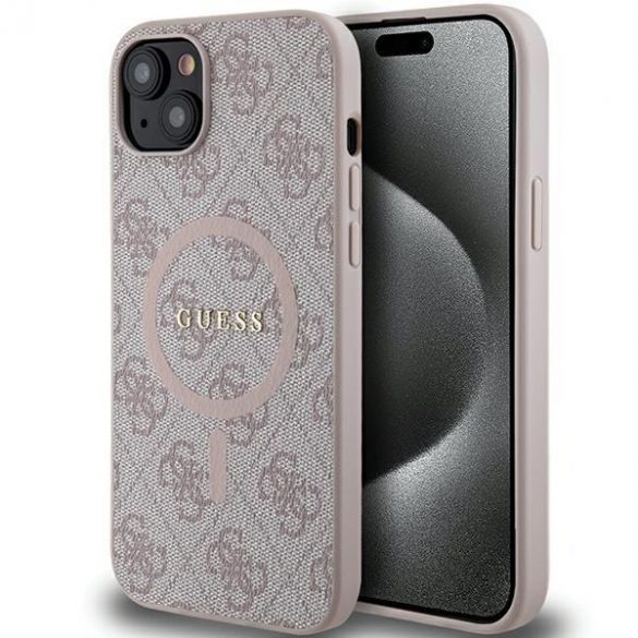 Guess GUHMP14SG4GFRP iPhone 14 / 15 / 13 6.1" rożowy/roz husă rigidă 4G Collection Leather Metal Logo MagSafe