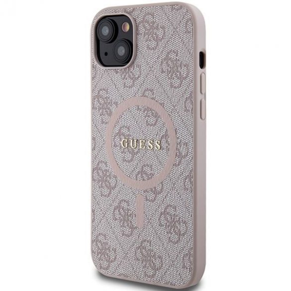 Guess GUHMP14SG4GFRP iPhone 14 / 15 / 13 6.1" rożowy/roz husă rigidă 4G Collection Leather Metal Logo MagSafe