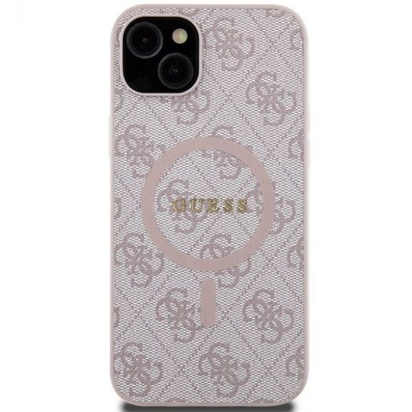 Guess GUHMP14SG4GFRP iPhone 14 / 15 / 13 6.1" rożowy/roz husă rigidă 4G Collection Leather Metal Logo MagSafe