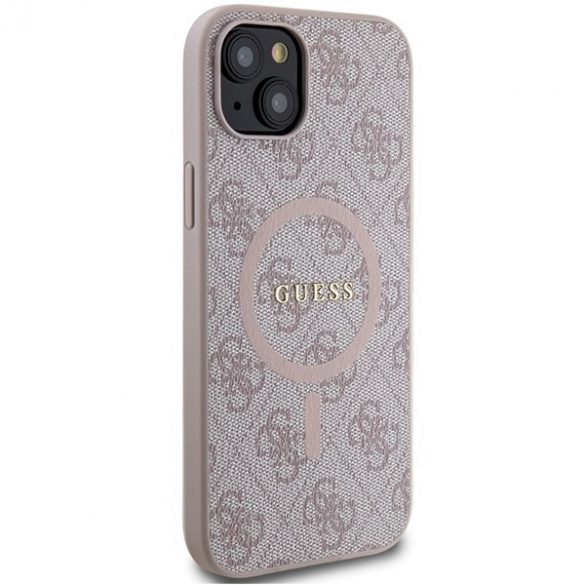 Guess GUHMP14SG4GFRP iPhone 14 / 15 / 13 6.1" rożowy/roz husă rigidă 4G Collection Leather Metal Logo MagSafe