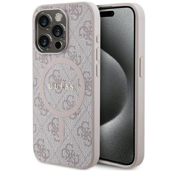 Guess GUHMP14LG4GFRP iPhone 14 Pro 6.1" husă rigidă rożowy/roz 4G Collection Leather Metal Logo MagSafe